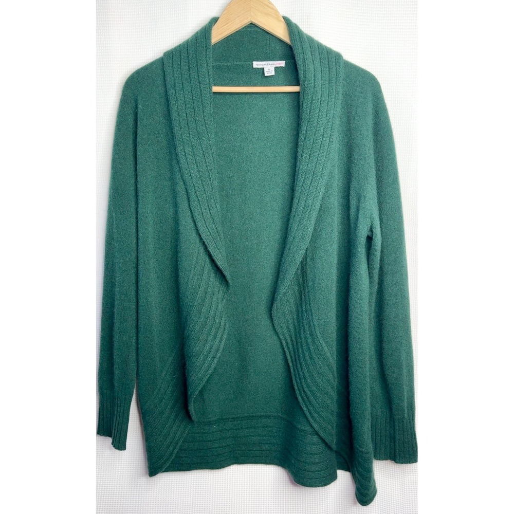 Dark Green 100% Cashmere Shawl Collar Open Front Cardigan Holiday Medium Fall